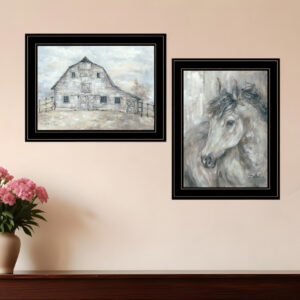 Set Of Two TRUE Spirit Horses  Black Framed Print Wall Art