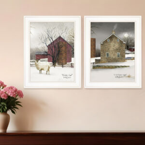 Set Of Two Cold Winter  White Framed Print Wall Art