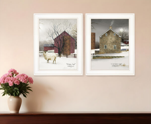 Set Of Two Cold Winter  White Framed Print Wall Art