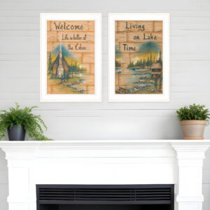 Set Of Two Living on the Lake  White Framed Print Wall Art