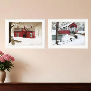 Set Of Two Winter Evening  White Framed Print Wall Art