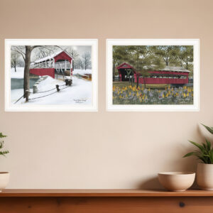 Set Of Two Covered Bridge Collection III White Framed Print Wall Art