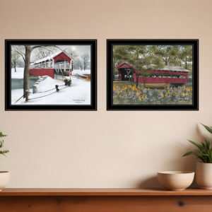 Set Of Two Billy Jacobs Covered Bridge Collection III Black Framed Print Wall Art
