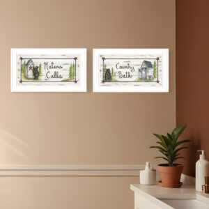 Set Of Two Nature Calls  White Framed Print Bathroom Wall Art