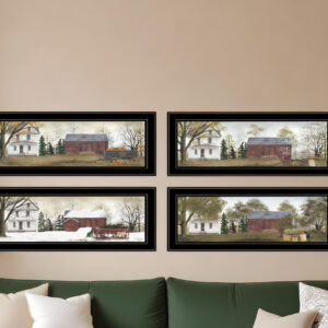 Set Of Four Seasons on the Farm Black Framed Print Wall Art