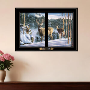Morning View Deer  Black Framed Print Wall Art