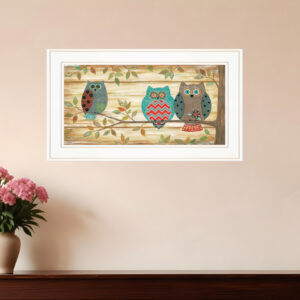 Three Wise Owls  White Framed Print Wall Art