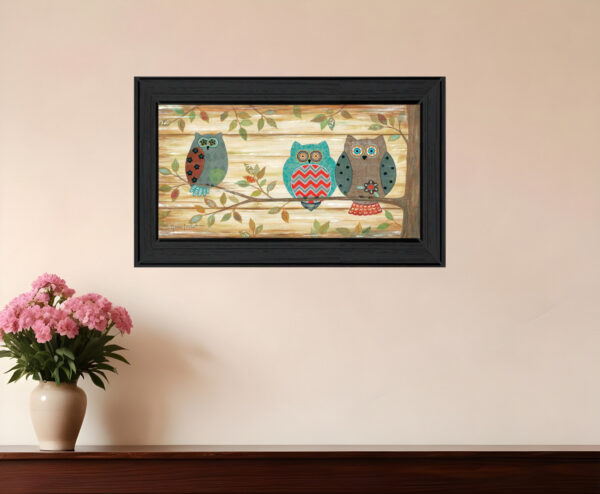 Three Wise Owls  Black Framed Print Wall Art