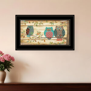 Three Wise Owls  Black Framed Print Wall Art