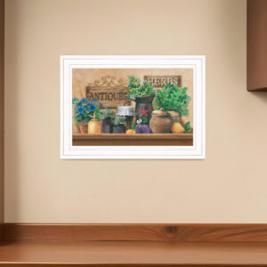 Antiques and Herbs  White Framed Print Kitchen Wall Art