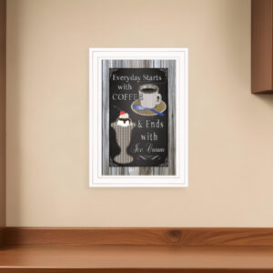 Everyday Starts with Coffee Chalkboard Framed  White Framed Print Kitchen Wall Art