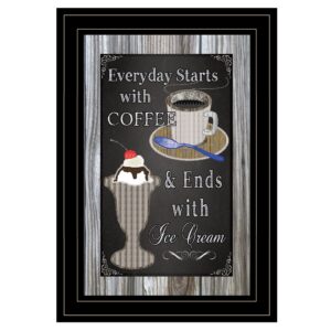 Everyday Starts with Coffee Chalkboard Framed  Black Framed Print Kitchen Wall Art