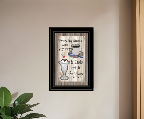 Everyday Starts with Coffee  Black Framed Print Wall Art