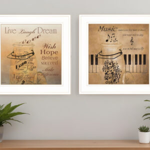 Set Of Two Music  White Framed Print Wall Art