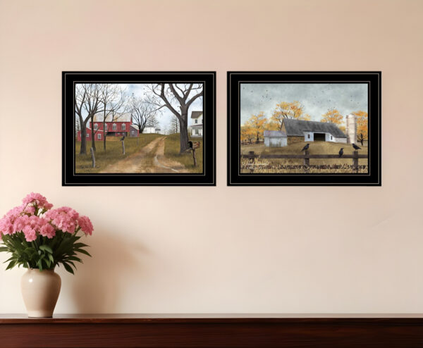Set Of Two Country Roads  Black Framed Print Wall Art