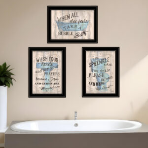 Set Of Three Bathroom Humor Black Framed Print Bathroom Wall Art