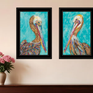 Set Of Two Pelicans Teal Black Framed Print Wall Art
