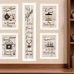 Set Of Five Kitchen Friendship  White Framed Print Kitchen Wall Art