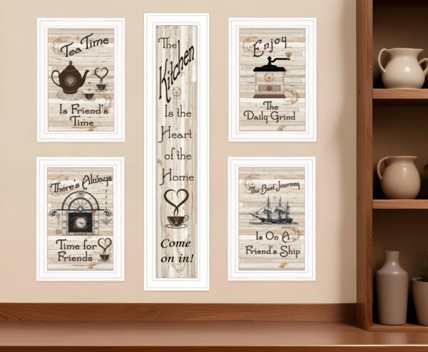 Set Of Five Kitchen Friendship  White Framed Print Kitchen Wall Art