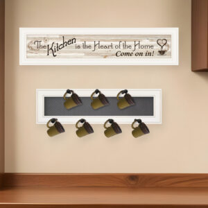 Set Of Two Kitchen Print and Mug Rack White Framed Kitchen Wall Art