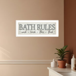 Bath Rules  White Framed Print Bathroom Wall Art
