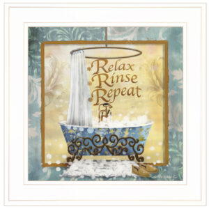 Relax Rinse Repeat  White Framed Print Bathroom Wall Art