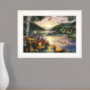 Lakefront Camping I  White Framed Print Wall Art