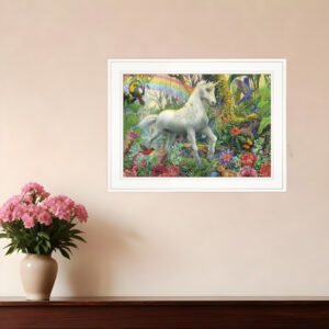 Rainbow Unicorn  White Framed Print Wall Art