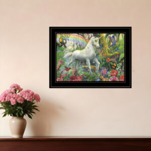 Rainbow Unicorn  Black Framed Print Wall Art