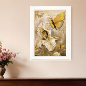 Flowers and Butterflies I  White Framed Print Wall Art