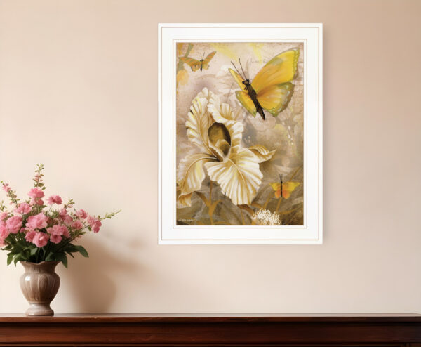 Flowers and Butterflies I  White Framed Print Wall Art