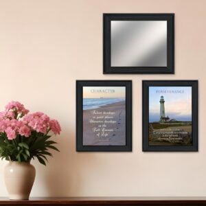 Set Of Three Character And Perseverance Black Framed Wall Art With Mirror