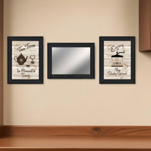 Set Of Three Enjoy Tea Time  Black Framed Print Kitchen Wall Art