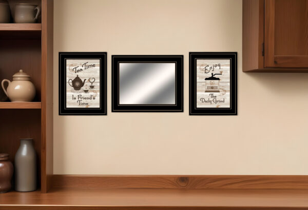 Set Of Three Enjoy Tea Time  Black Framed Print Kitchen Wall Art