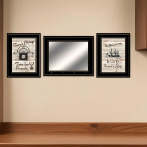 Set Of Three Friendship Journey  Black Framed Prints and Mirror with Hooks