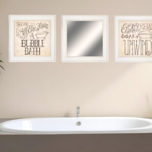 Set Of Three Soak and Unwind  White Framed Print Bathroom Wall Art