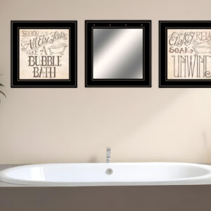 Set Of Three Soak and Unwind  Black Framed Print Bathroom Wall Art