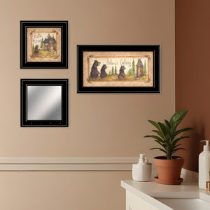 Set Of Three Natures Calling Black Framed Bathroom Wall Art With Mirror And Hooks