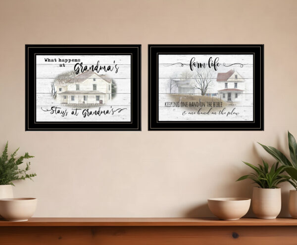 Set Of Two Stays at Grandmas  Black Framed Print Wall Art