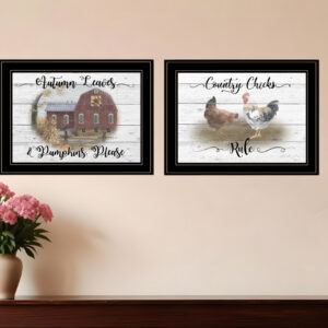 Set Of Two Chickens and Autumn Black Framed Print Wall Art