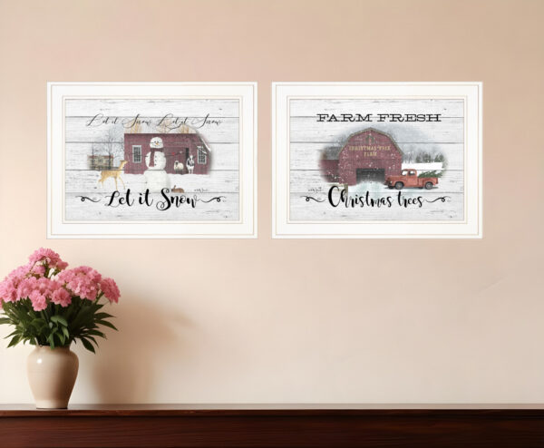 Set Of Two Farm Christmas  White Framed Print Wall Art