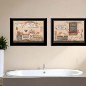 Set Of Two Wash Room  Black Framed Print Bathroom Wall Art