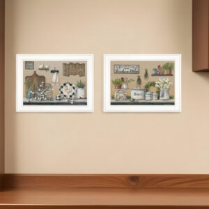 Set Of Two Farmhouse Kitchen  White Framed Print Kitchen Wall Art