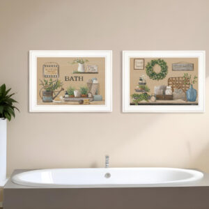 Set Of Two Bath Time  White Framed Print Bathroom Wall Art