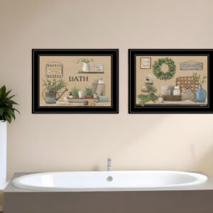 Set Of Two Bath Time  Black Framed Print Bathroom Wall Art