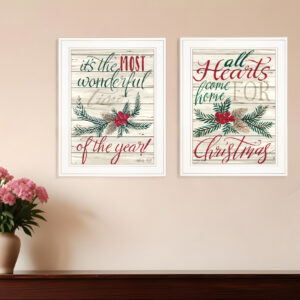 Set Of Two All Heart Come Home for Christmas  White Framed Print Wall Art