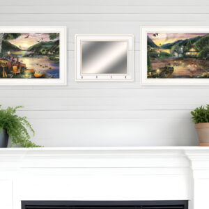 Set Of Three Lakefront Camping  White Framed Print Wall Art