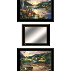 Set Of Three Lakefront Camping  Black Framed Print Wall Art