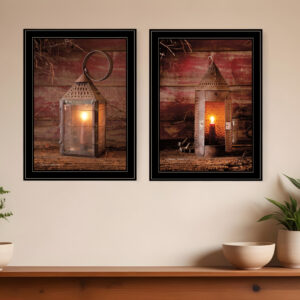 Set Of Two Innkeepers Lantern  Black Framed Print Wall Art