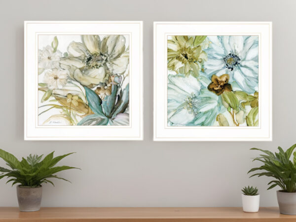 Set Of Two Sea Glass  White Framed Print Wall Art
